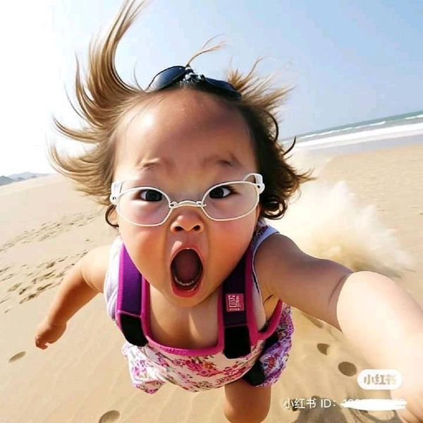 Being nearsighted doesn't stop your baby's passion for swimming. (Photo: Weibo)