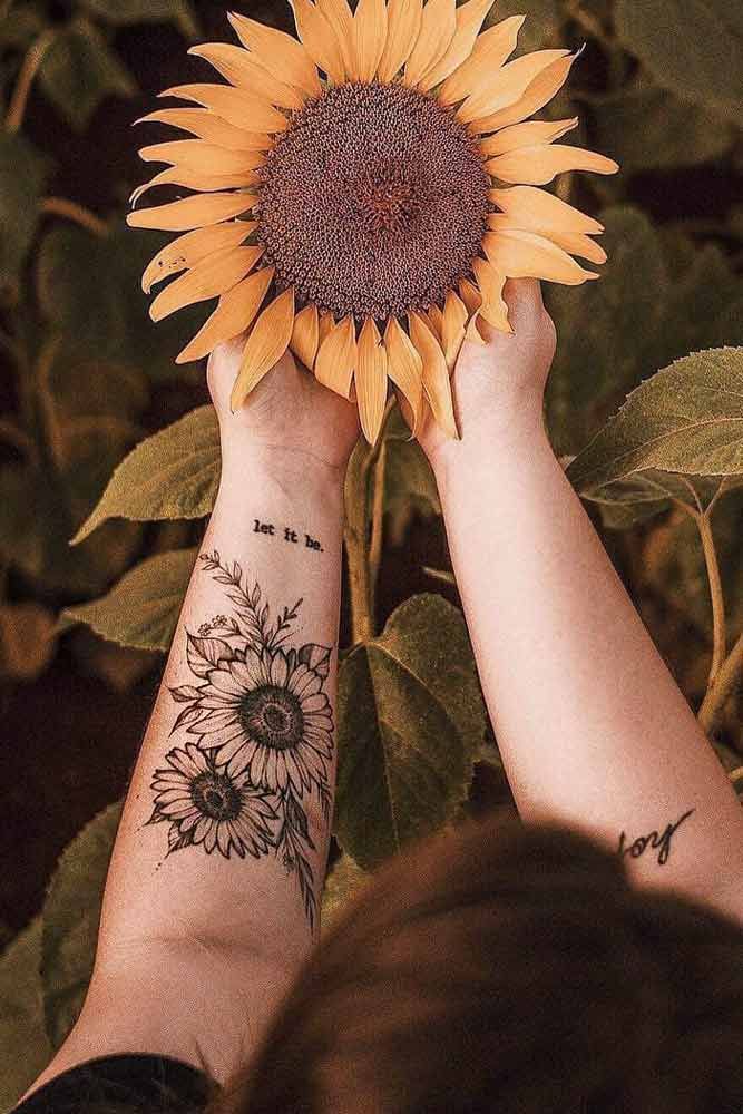 55 Sunflower Tattoo Ideas  nenuno creative  Sunflower tattoo sleeve Sunflower  tattoos Cancer ribbon tattoos